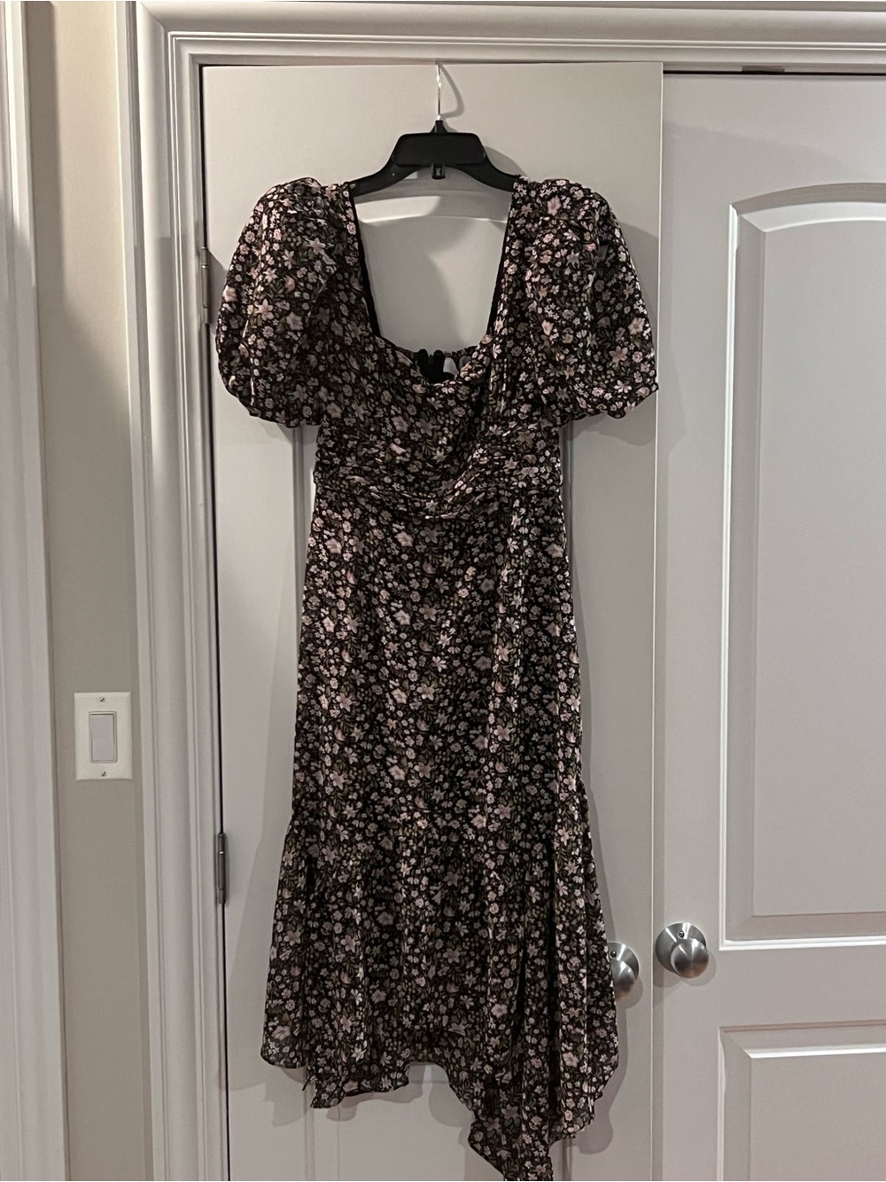Astr Black Floral Midi Dress with Pink Flowers